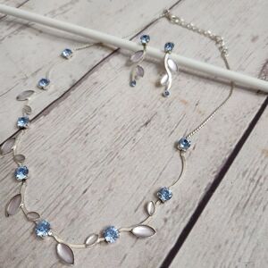 Silver Necklace and Earrings Set with Light Blue Crystals